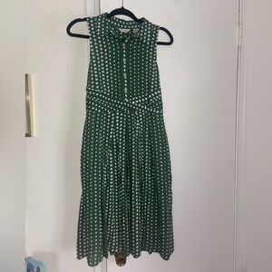Anthropologie Green Polka Dot Sleeveless Dress